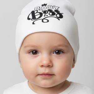 Бебешка памучна шапка Baby Boss, Бял Цвят