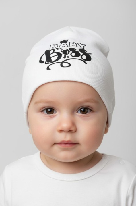 Бебешка памучна шапка Baby Boss, Бял Цвят