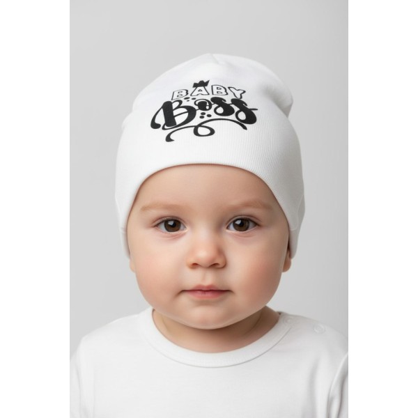 Бебешка памучна шапка Baby Boss, Бял Цвят Бебешка памучна шапка Baby Boss, Бял Цвят
