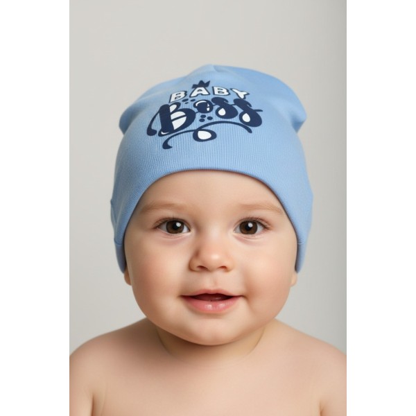 Бебешка памучна шапка Baby Boss, Син Цвят