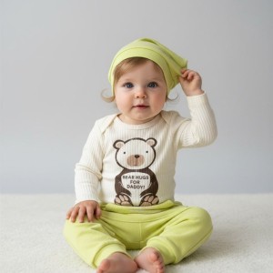 Бебешки комплект от 3 части "Bear Hugs for Daddy", Зелен  Цвят