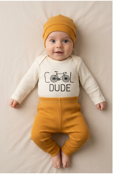 Бебешки рипсен  комплект "Cool Dude" , Горчица Цвят