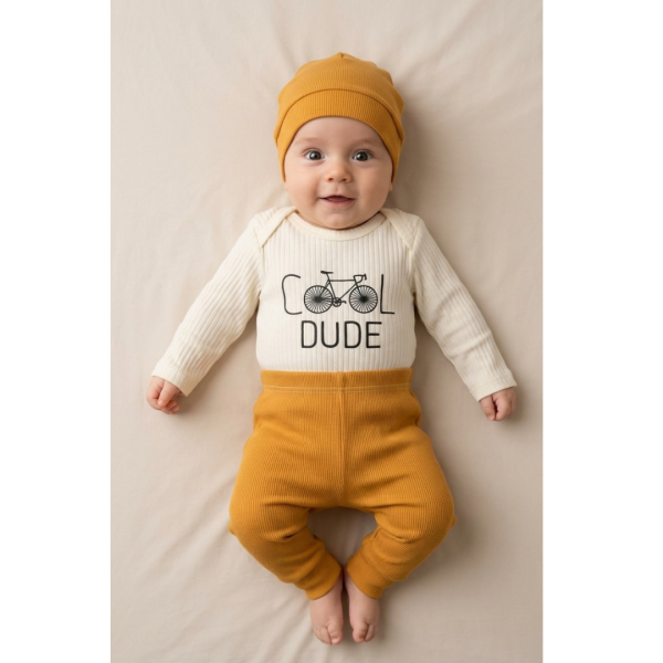 Бебешки рипсен  комплект "Cool Dude" , Горчица Цвят