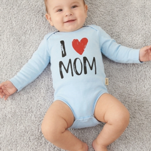 Бебешко памучно боди „I Love Mom“, Светлосин Цвят
