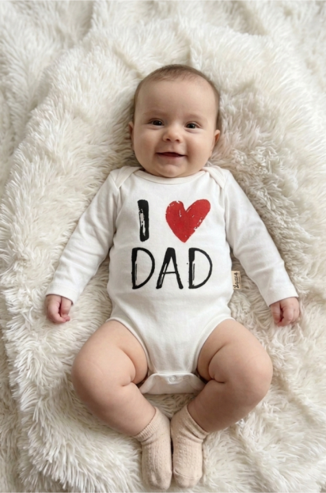 Бебешко памучно боди „I Love DAD“ , Бял  Цвят