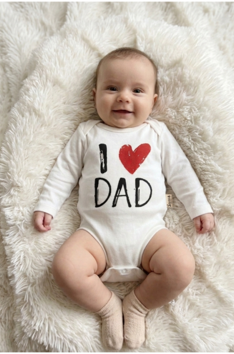 Бебешко памучно боди „I Love DAD“ , Бял  Цвят