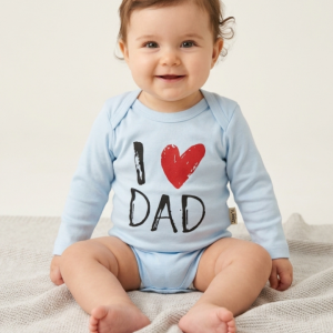 Бебешко памучно боди „I Love DAD“ ,Светлосин Цвят