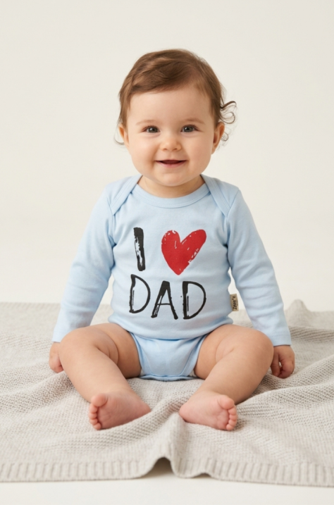 Бебешко памучно боди „I Love DAD“ ,Светлосин Цвят