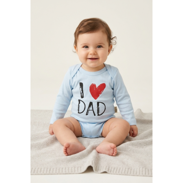Бебешко памучно боди „I Love DAD“ ,Светлосин Цвят