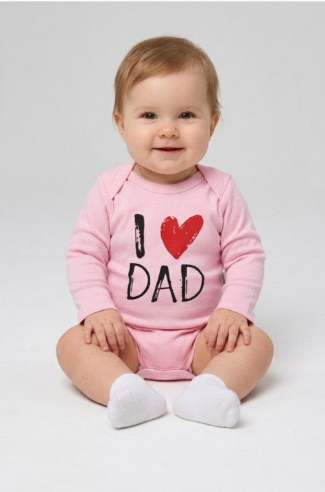 Бебешко памучно боди „I Love DAD“ , Розов Цвят