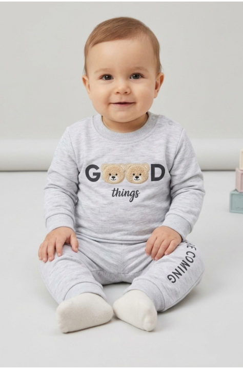 Детски памучен комплект от 2 части „Good Things“, Сив Цвят