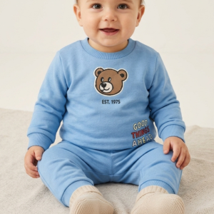 Бебешки памучен комплект ,,Bear Good Things Ahead“, Син Цвят