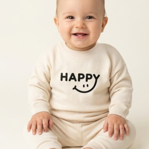 Бебешки памучен комплект от 2 части „HAPPY“, Бежов Цвят