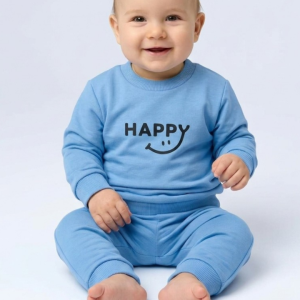 Бебешки памучен комплект от 2 части „HAPPY“, Син Цвят