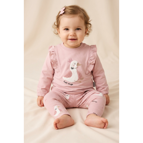 Детски комплект от две части с патенце "Soft Hugs" , Розов Цвят Детски комплект от две части с патенце "Soft Hugs" , Розов Цвят